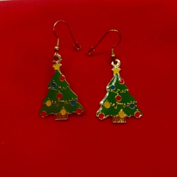 Christmas Tree Dangle Earings - Picture 1 of 5